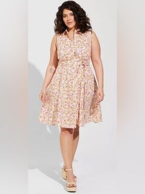 NWT Torrid 3 Sleeveless Pink Floral Fit-and-Flare Dress with Tie Waist